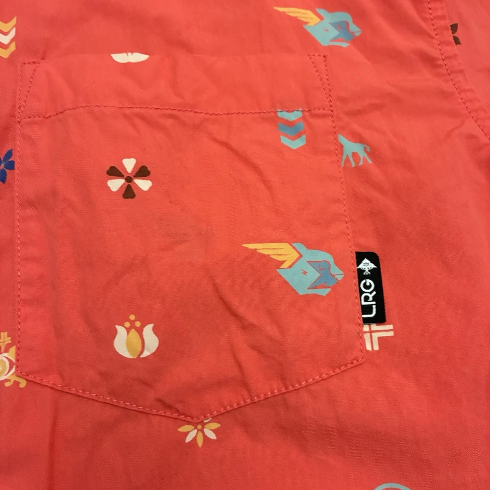 Camisa masculina vintage LRG levantada grupo de pesquisa XXL rosa tropical férias botão para baixo - Imagem 2 de 4