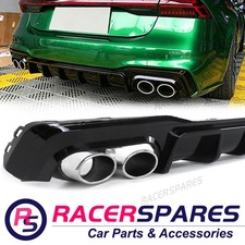 Black Bumper Diffuser + Silver Exhaust Tips for Audi A7 C8 4K 2018-2024 S-Line
