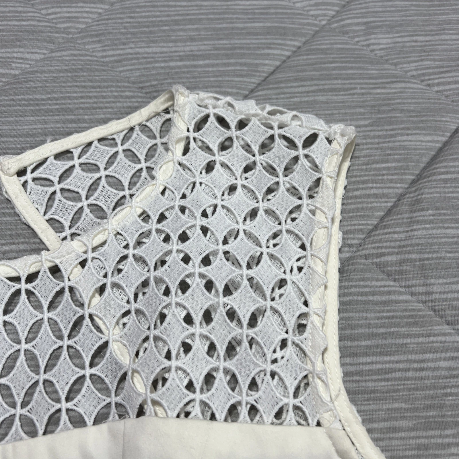 OFF WHITE Abito Calvin Klein donna 8 bianco sporco uncinetto pizzo accento formale lunghezza ginocchio nuovo con etichette