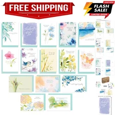 Deluxe Boxed Sympathy Card Assortment,15 Cards calming floral artwork and design