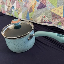 Paula Deen  3 Quart Sauce Pan Blue Speckled with Lid  Porcelain Non Stick