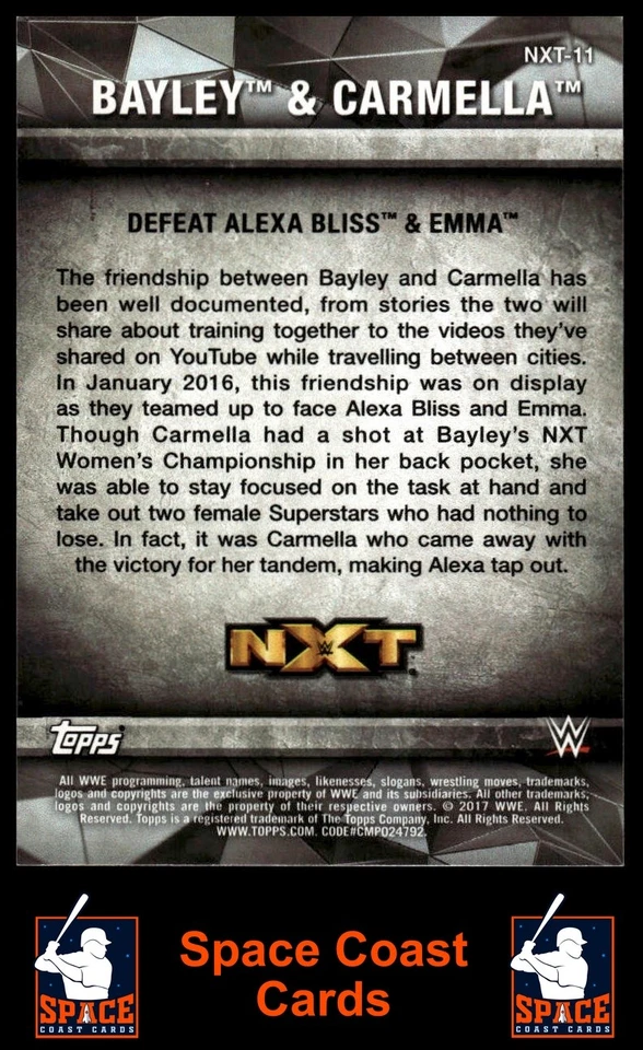 2017 Topps WWE Women's Division #NXT-11 Bayley Carmella NXT Matches and Moments - Image 2 of 2
