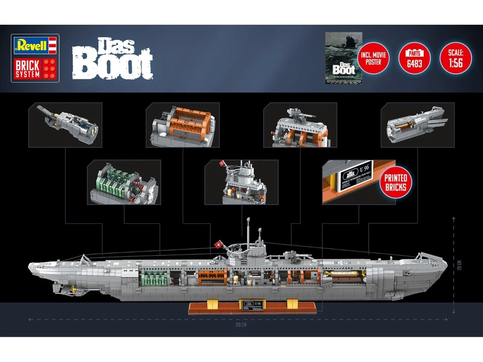 U-Boot U96 "Das Boot" Brick System Klemmbausteine 6483 Teile 120cm Revell 00960 - Bild 3 von 4