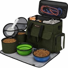 Dog Travel Bag Airline Approved Pet Travel Organizer w Bowls Food Containers