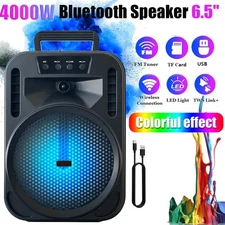 4000W Portable Bluetooth Speaker 6.5" Subwoofer Heavy Bass Sound System Party DJ