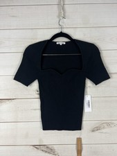 Reformation Top Womens XS Black Knit Sweetheart Neck Ribbed Tee Fitted Organic