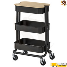 Image of IKEA Kitchen Trolley with Lid 28x38x61cm Stylish Storage with Wheels Lidded Cart