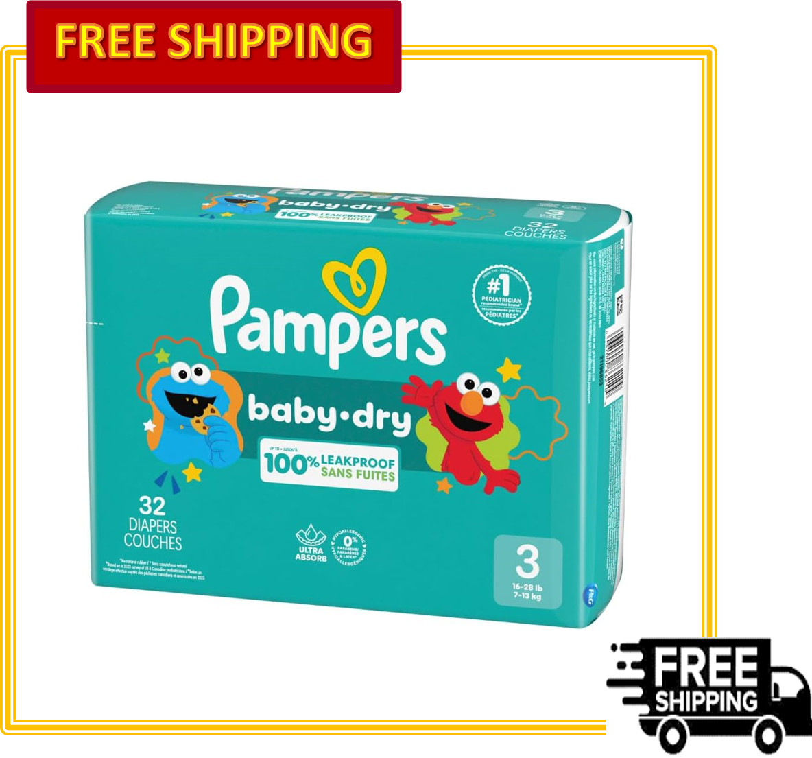 Pampers Baby Dry Absorbent Disposable Diapers-Size Newborn, 1, 2, 3, 4, 5, 6, 7
