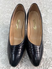 Vintage 1980s Newton Elkin Navy Blue Leather Heels Formal Ruched Size 7.5 B EUC