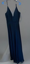 Windsor Navy Blue Chiffon Spaghetti Strap Floor Length Formal Dress 13