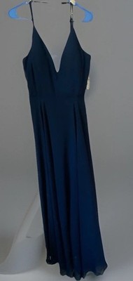 Windsor Navy Blue Chiffon Spaghetti Strap Floor Length Formal Dress 13