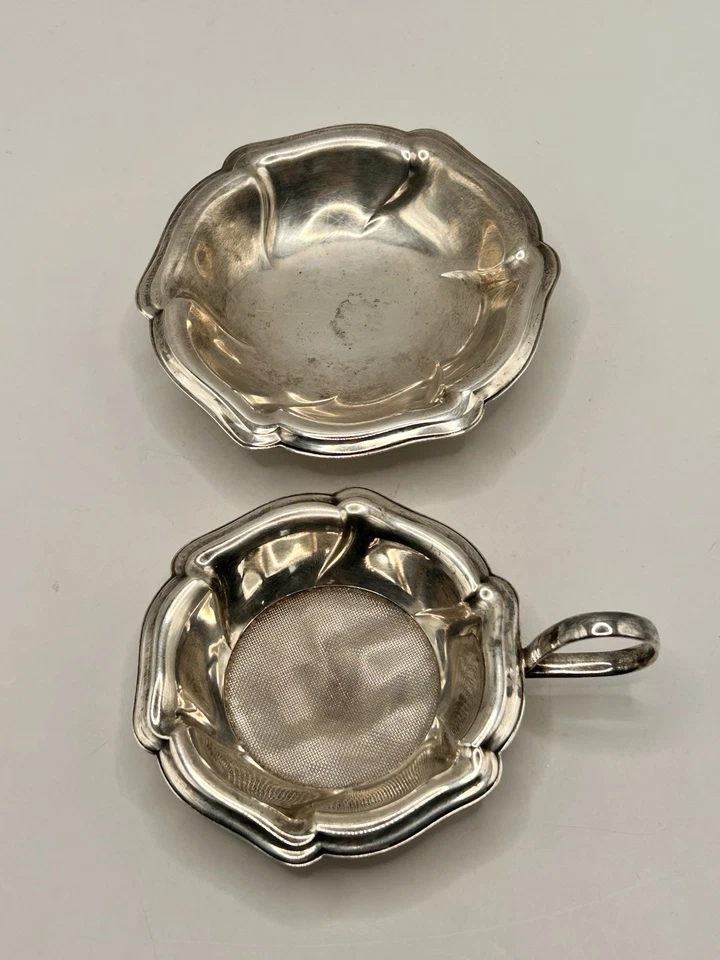 Colador de té enchapado en plata WMF con bandeja de goteo alrededor de 1920-30 Alemania Foto 3 de 4