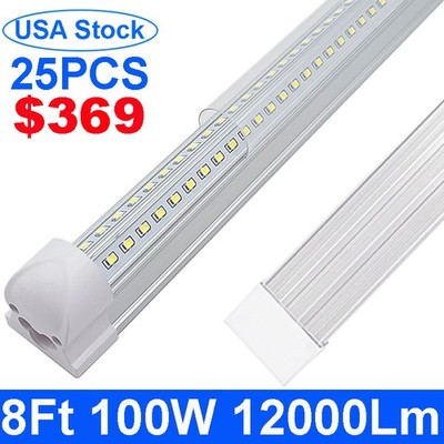25Pack Led Shop Lights Garage 8Ft, 3Pin Wide Bea Angle V Shape 270° 100W 6500K