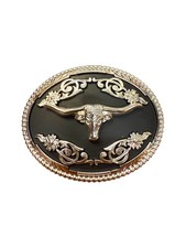 Long Horn Bull Western Style Belt Buckle Hebilla Vaquero con Toro