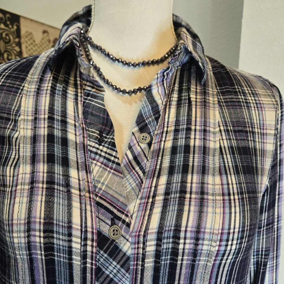 J Jill клетку блузка верхний женщин XS синий фиолетовый пуговицы пинтак супер мягкий. 42 - Изображение 2 из 4