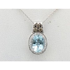 Le Vian 14K White Gold 18" Pendant Necklace Aquamarine Diamond Jewelry for Women