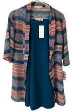 Wallflower Teal sheath Dress XS Sheer Paisley Kimono 2 piece Outfit