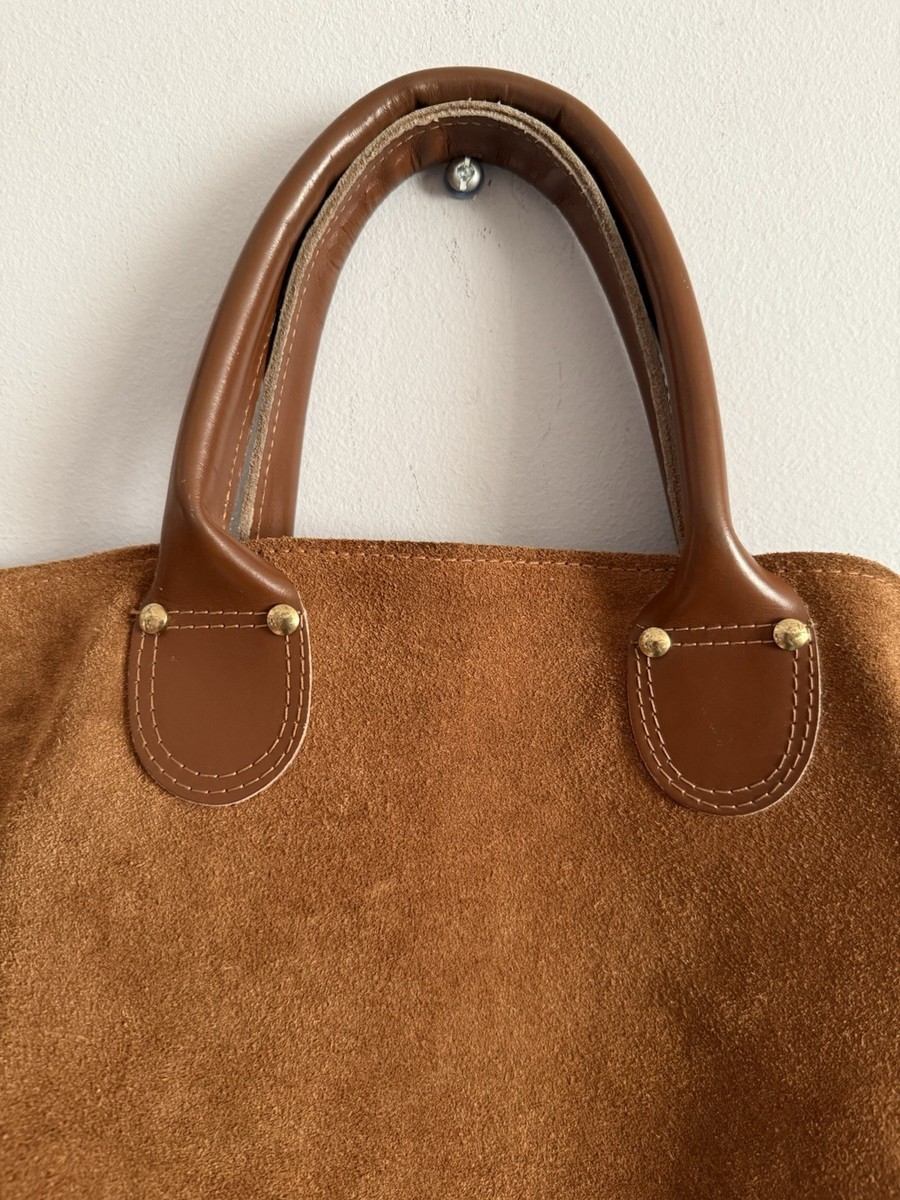 Vintage Brookstone Brown Suede Tote Bag Leather Handles Made in