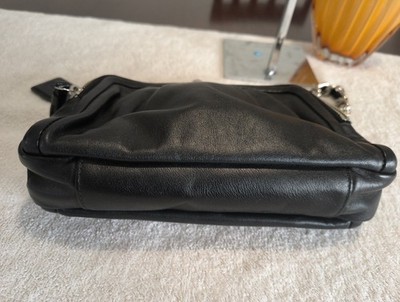 Rare Coach Parker Kisslock Bag Black Leather Shoulder Bag W/ Chain