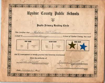 Vintage 1949 Upshur County Public Schools Reading Circle Certificate Document WV