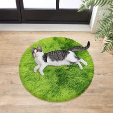 2 ft Small Green Grass Round Rugs for Bedroom,Tie Dyed Green Circle Rug Fluffy F