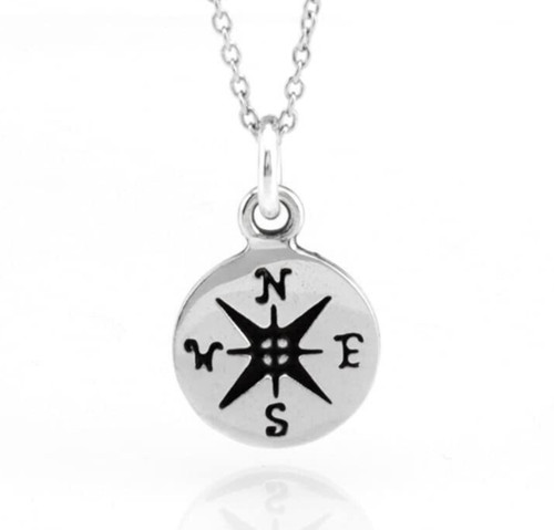Sterling Silver Small Compass Charm Necklace Minimalist Travel Jewelry