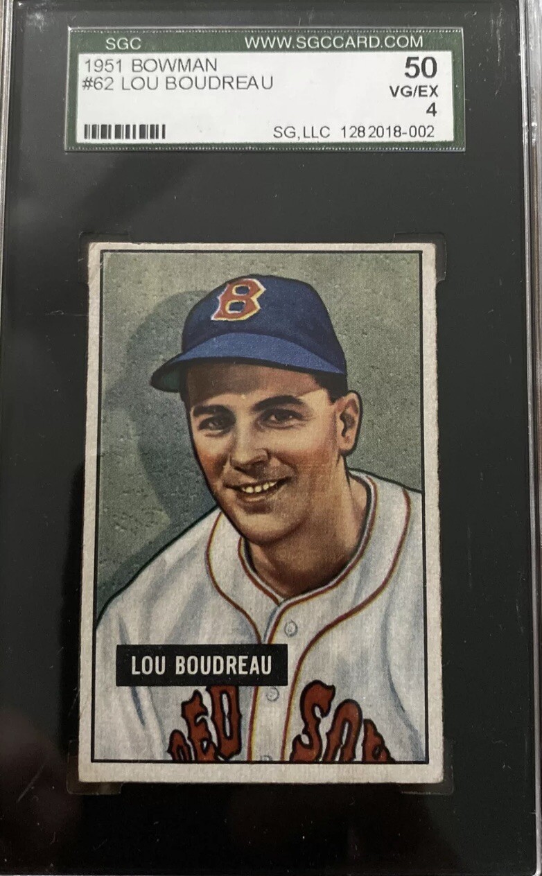 1951 Bowman Lou Boudreau #62 SGC 4 “VG-EX” Boston Red Sox HOF “CENTERED” BEAUTY