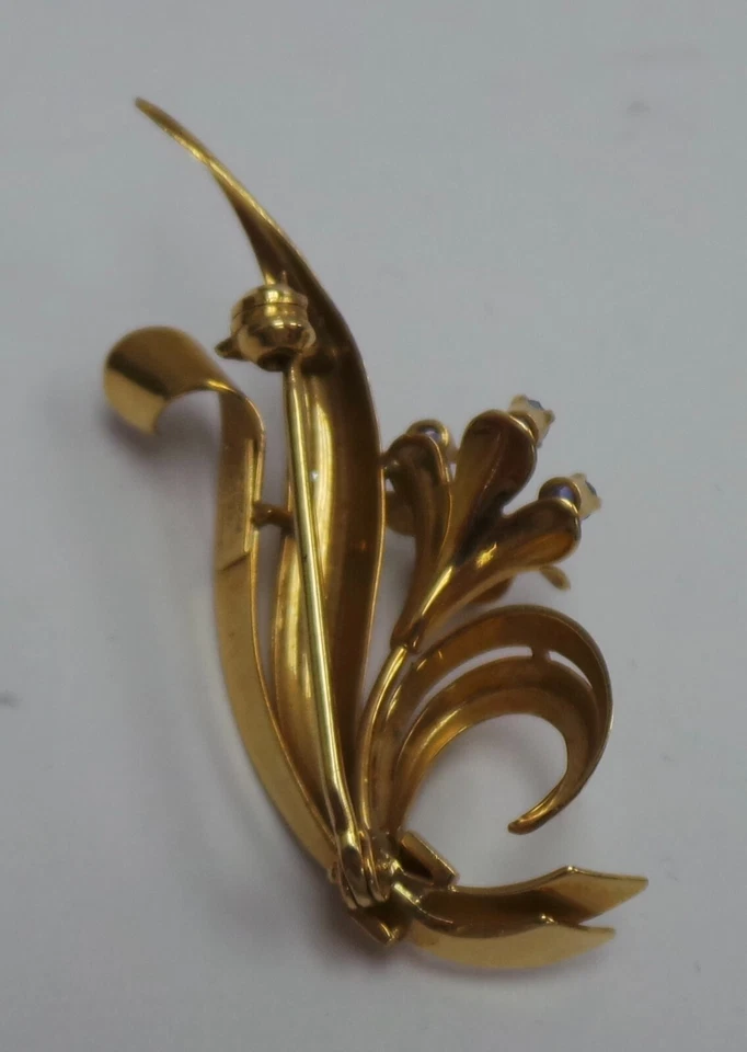 (MA5) 复古 Tiffany & Co. 18k 黄金蓝宝石花朵胸针 6.2 克 48 毫米 — 第 4/4 张图片