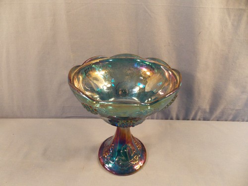 Colony "Harvest Carnival (Blue)" Round Compote 7 3/4" tall - Picture 3 of 4