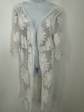 POL Kimono Duster Womens One Size Embroidered Floral Lace White Festival