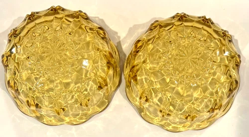 Pair of 2 Vintage Anchor Hocking Scalloped Edges Amber Fairfield 6" Glass Bowl