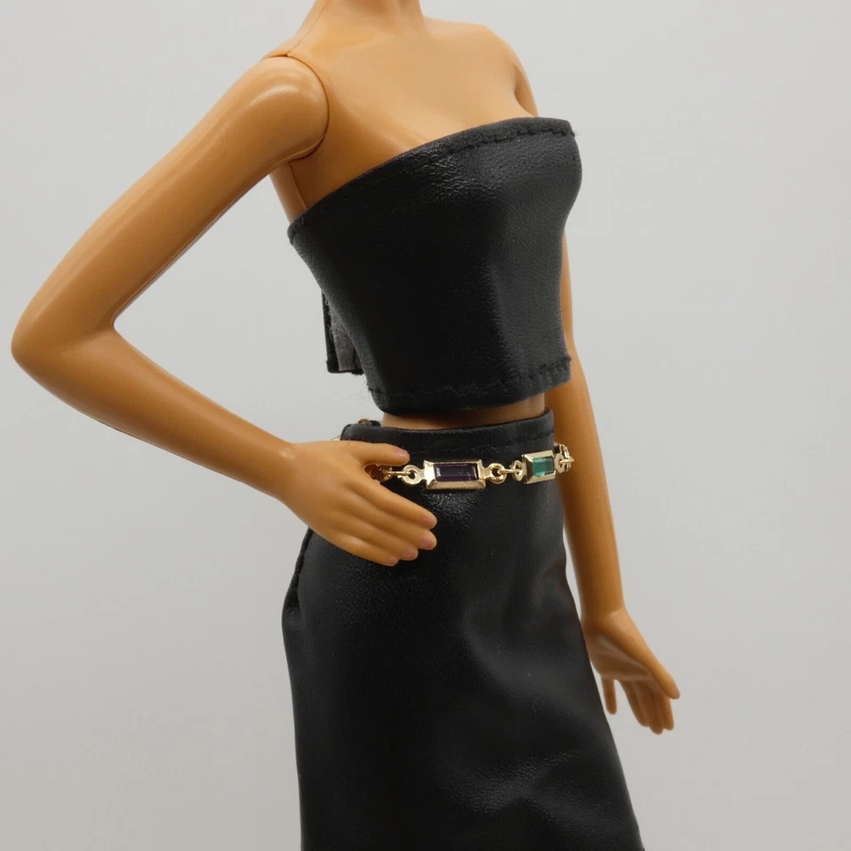 Integrity Toys Barbie tamanho de boneca cinto corrente dourada multicolorido retangular contas de vidro - Imagem 4 de 4