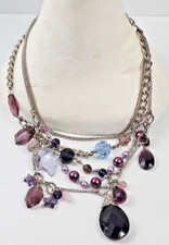 Stones & Beads Silver Necklace Mixed Texture Dangle Boho Hippie Antique Jewelery