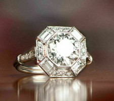 Art Deco Round Cut CZ Diamond Engagement 925 Silver Retro Style Ring