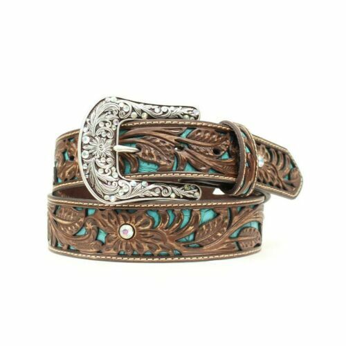 HTC Studs Rhinestone Leather Belt 36 Rare Floral Design Used HTC Studs Rhinestone Leather Belt 36 Rare Floral Design Used