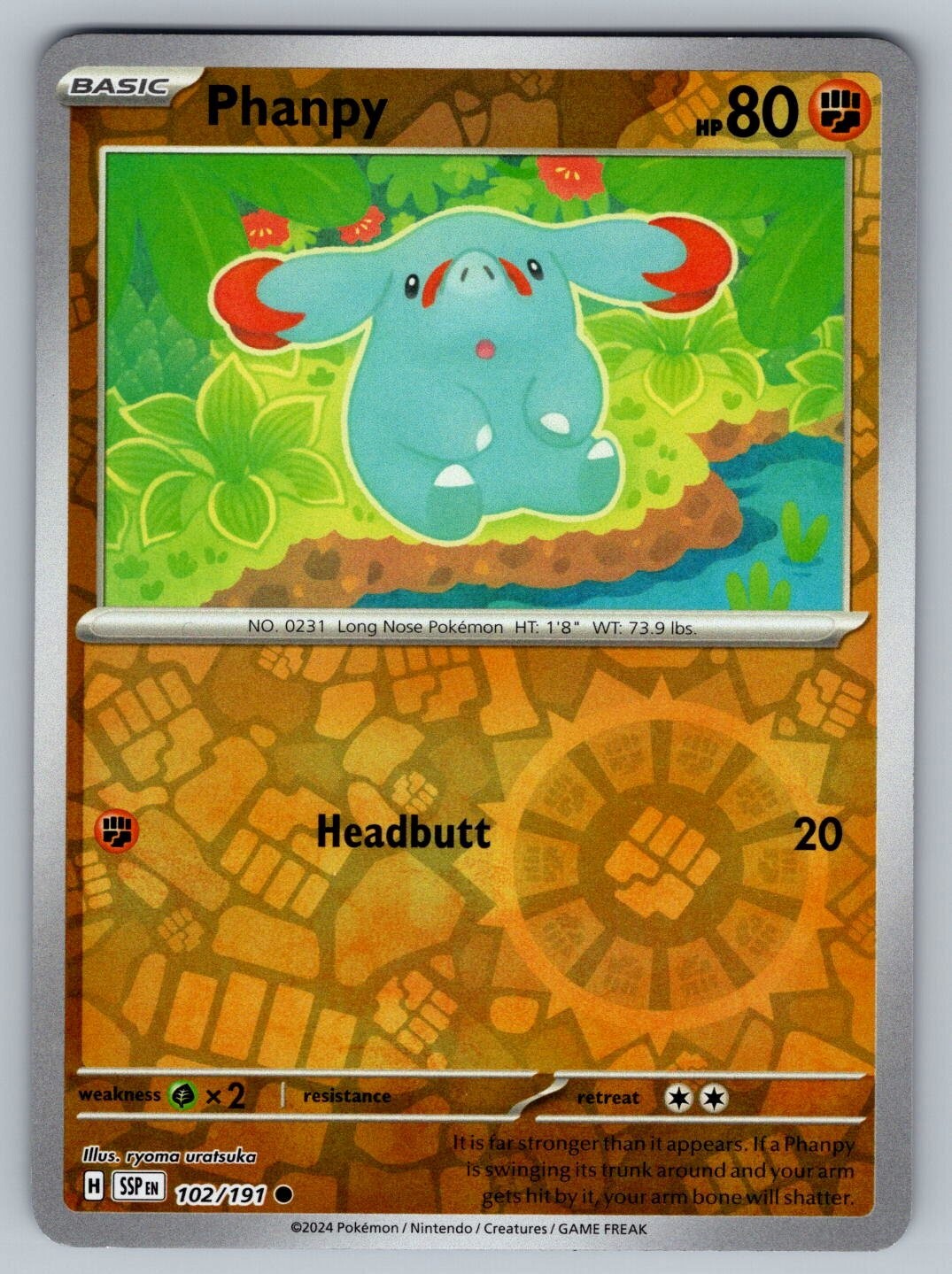 Pokemon Near Mint Surging Sparks Reverse Holo Phanpy 102/191