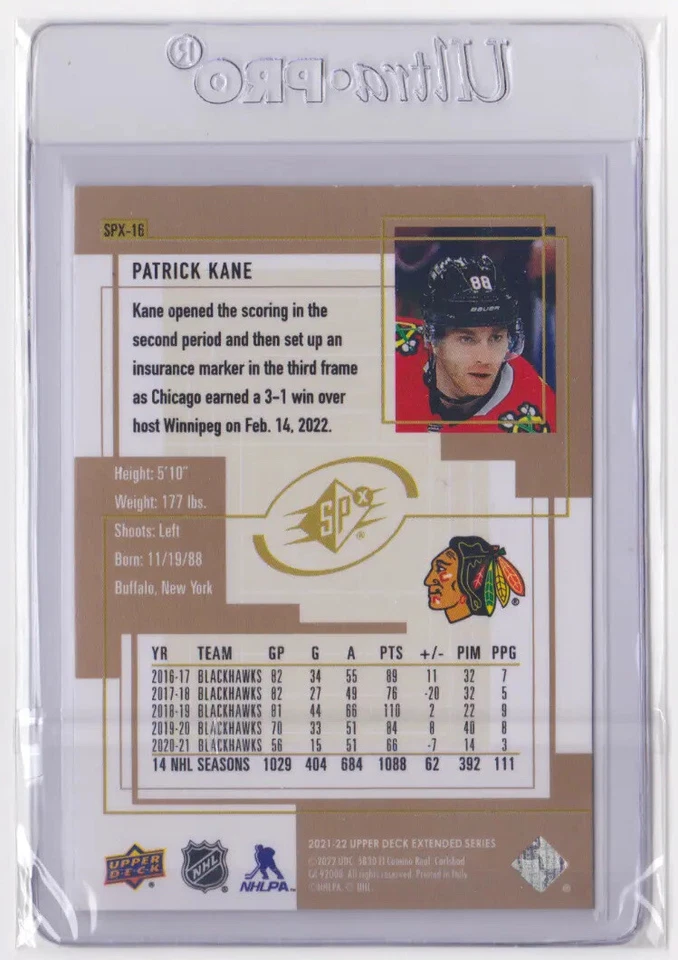 2021-22 UD EXTENDED SERIES SPX INSERT PATRICK KANE #SPX-16 CHICAGO BLACKHAWKS - Image 2 of 2
