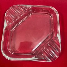 Vintage Clear Glass Square Ashtray 4.5" Art Deco Cigarette Tobacciana 6 Slot