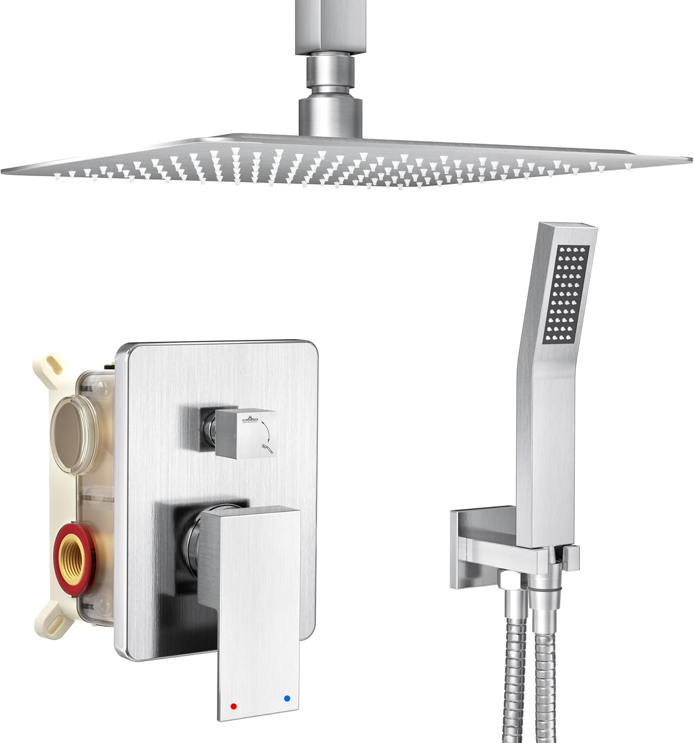 Ceiling Mount Shower System, 10 Inch Rain Shower Head and Handheld Shower, High