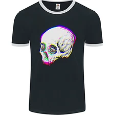 Glitch Skull Gothic Biker Heavy Metal Rock Mens Ringer T-Shirt FotL