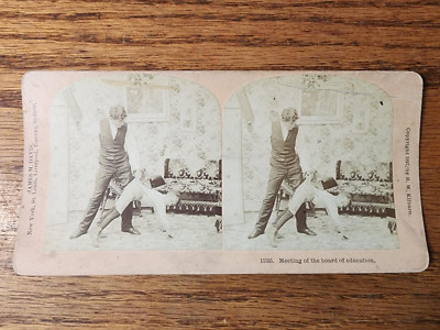 1897 stereoview photo Spanking ''Meeting the Board of Education'' B. W. Kilburn