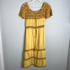 Cleobella Anthropologie Boho Crochet Midi Dress-Mustard Yellow-Small