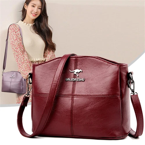 3 Layers Red Women Tote Bag High Quality Leather Handbags Leisure Shoulder Bag
