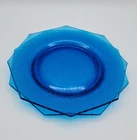 2 Vintage 1930s Octagonal Depression Glass Blue Salad Plates - Crackle Pattern