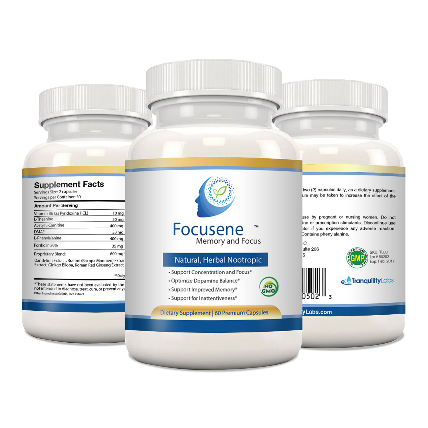  Focusene - Natural, Herbal Nootropic - Focus, Memory, Concentration (180 caps)