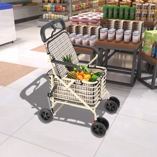 Folding Walk Seated Shopping Trolley with Seat Armrest Backrest