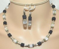 Schmuckset Halskette Ohrringe WüRfel Schwarz Glas Klar Ab Strass Farbig 423B