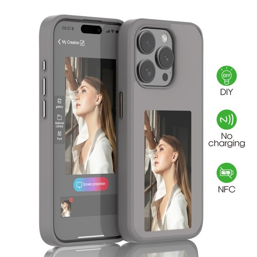 Smart E Ink Screen DIY Display Phone Case For iphone 13 14 15 Pro Max Cover Gray - 第 1/8 張圖片