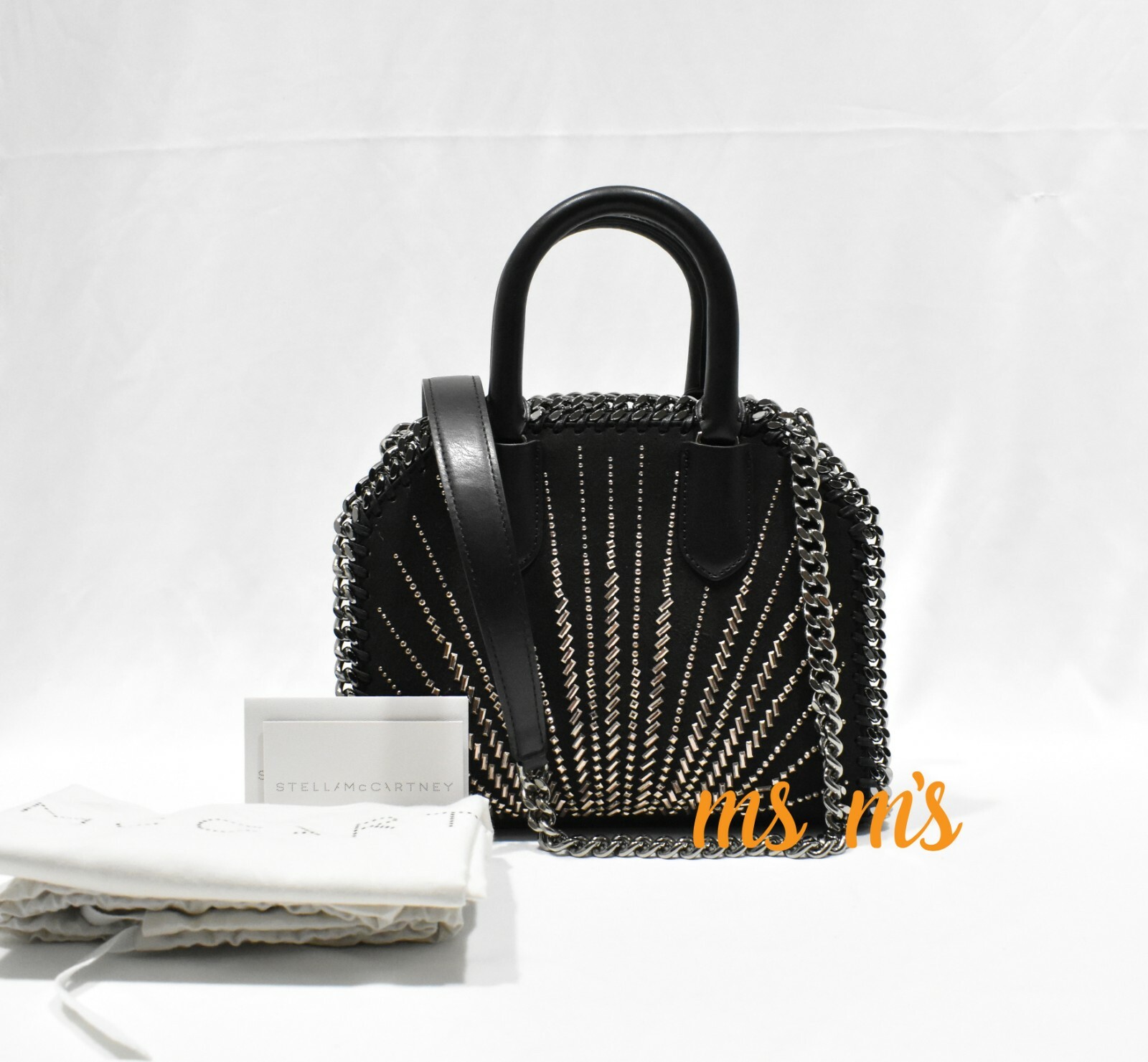 NWT STELLA MCCARTNEY BLACK faux suede leather studs Falabella box Crossbody