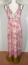 Ann Taylor LOFT dress 6 Maxi 100% Silk Cross-back zip Lined Pink Ikat Boho